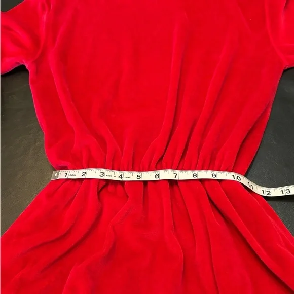 Vintage L.L. Bean Red Velour Long Sleeve Midi Dress Small Petite - Picture 10 of 15